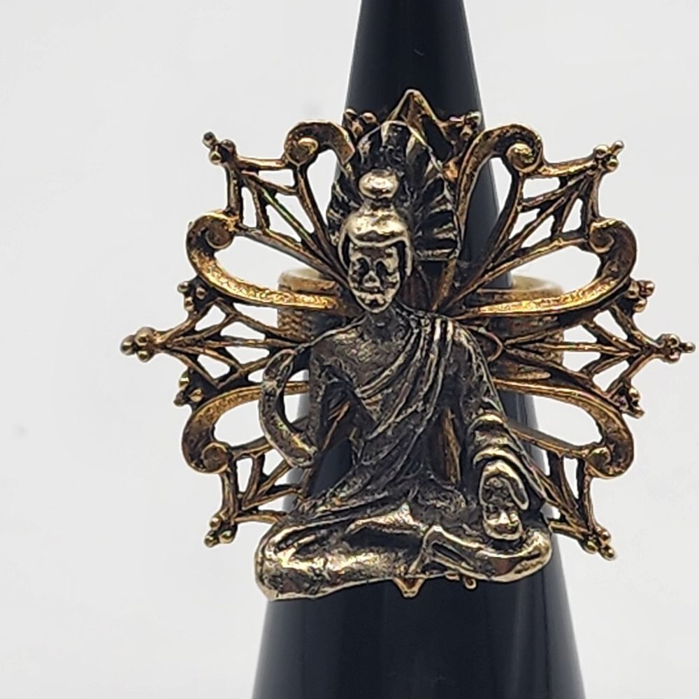 Vintage Mode-Art Gold & Silver Tone Buddha Ring (3)